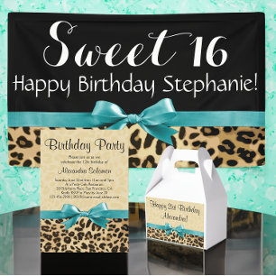 Leopard Print Aqua Blue Bow Girls Womens Birthday Favour Box