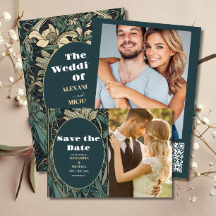Vintage Floral Art Nouveau Wedding All In One Invitation
