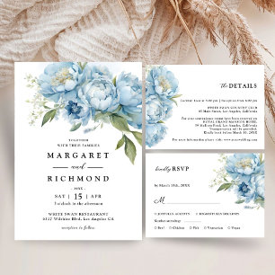 Dusty Blue Peony Elegant Wedding Save The Date Invitation
