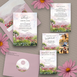 Country Meadow Watercolor Dusty Rose Wedding Invitation