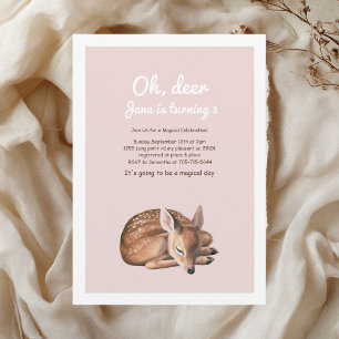 Whimsical Woodland Deer Birthday   Pink & Adorable Invitation