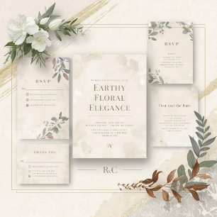 Elegant Earthy Floral Wedding Invitation template
