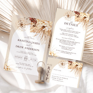 Boho Terracotta Pampas Grass Wedding Invitaion Invitation