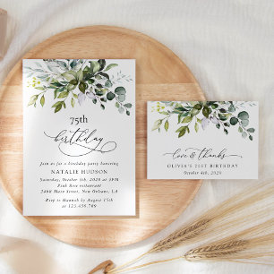 Greenery, Eucalyptus Leaves, Boho, Birthday Invitation