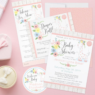 Baby Giraffe Floral Calf Welcome Baby Shower Classic Round Sticker