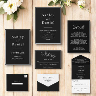 Minimal Chic Black And White Formal Wedding All In One Invitation