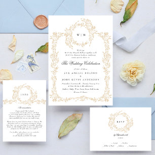 Classic Monogram Blush Crest Wedding Website RSVP Card