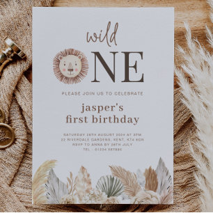 Wild One Neutral Leaves Birthday Invitation Photo