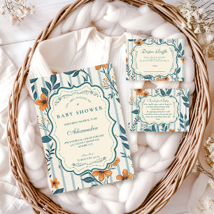 Retro Botanical Tile Baby Shower Diapper Raffle Enclosure Card