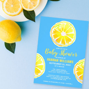 Lemon Watercolor Slices Blue Baby Shower Invitation