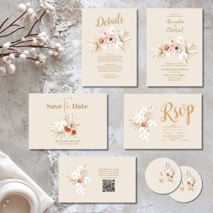 Boho Pampass Grass Floral Wedding RSVP Card