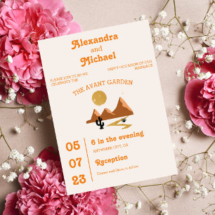 QR Code Vintage Mid Century Desert Wedding All In One Invitation