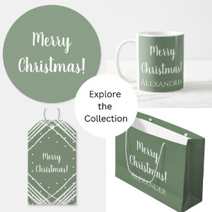 Merry Christmas Photo Family Name Sage Green Holiday Card