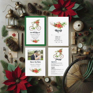 Retro Poinsettia Bicycle Christmas Wedding Invitation
