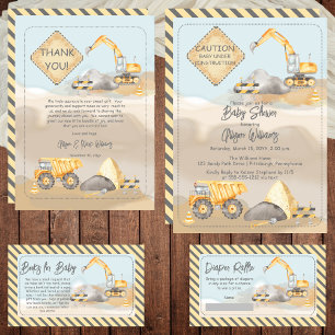 Construction Excavator Baby Shower Diaper Raffle Enclosure Card