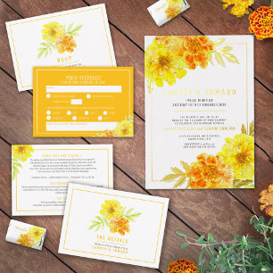 Marigolds watercolor yellow wedding square invite