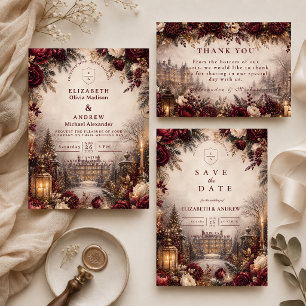 Romantic Burgundy Winter Wedding Enclosure Card