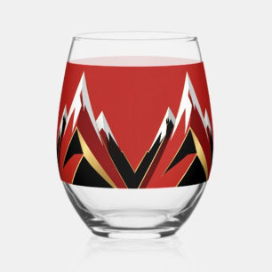 Abstract Mountain Range Red Black Gold Stemless Wine Glass