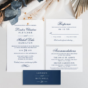 Classic Elegant Navy Blue Wedding RSVP Card