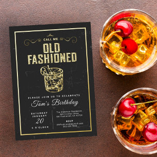 Call Me Old Fashioned Retro White Whiskey Birthday Invitation