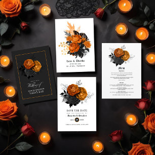 Elegant Orange and Black Gothic Wedding Menu