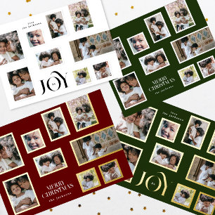 Christmas 9 Photo Collage Modern JOY Holiday Card