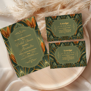 Olive Green Elegant Ornate Vintage Bridal Invitation