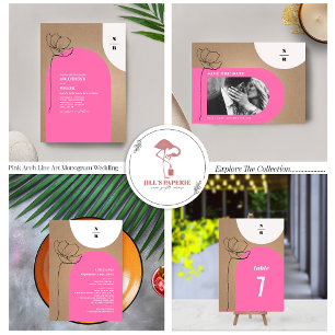 Monogram Pink Arch Floral Wedding Invitation