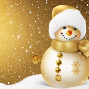 Christmas Return Address Gold Snowman Snowflakes 