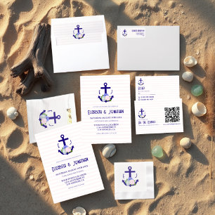 Nautical Floral Stripes Wedding Return Address