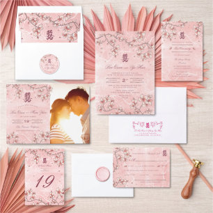 Peach Blossoms Double Happiness Chinese Wedding Save The Date