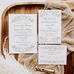 Vintage Antique Gold Flourish Wedding Information Enclosure Card