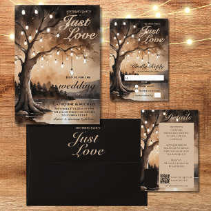 String Lights On Tree Romantic Country Wedding  Enclosure Card