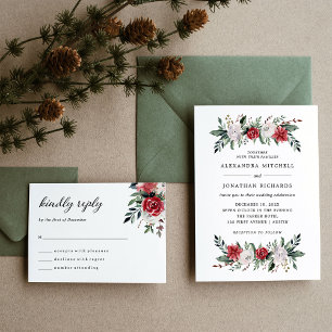 Christmas Wreath   Elegant Holiday Wedding RSVP Card