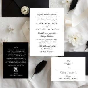 Dramatic Black Formal Calligraphy Elegant Wedding Invitation