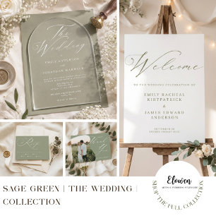 Modern Sage Green and White Simple Wedding Invitation