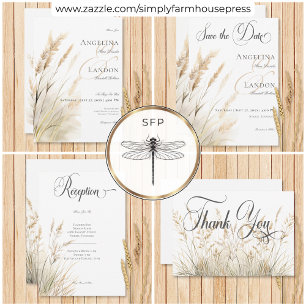 Rustic Boho Dried Tan Grass Wedding Save The Date