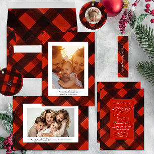 Christmas Painted Red Black Plaid Photo Frame Ceramic Tree Decoration