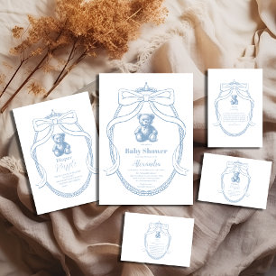 Elegant French Teddy Bear Baby Shower Invitation