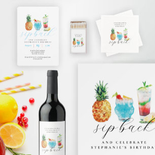 Fun Vibrant Watercolor Cocktails Birthday Party Invitation