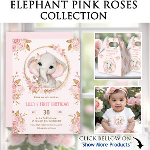 Elephant Little Peanut Pink Girl 1st Birthday Invitation