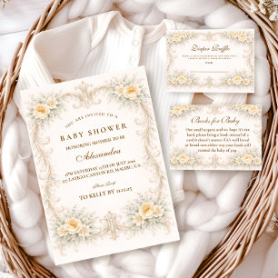Champagne Rose Baroque Baby Shower Invitation
