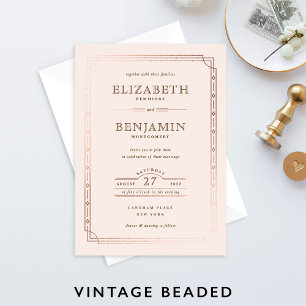 Teal Modern Art Deco Rose Gold Foil Border Wedding Invitation