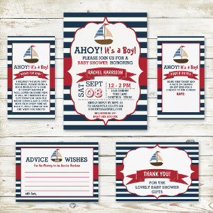 Ahoy It's A Boy! Nautical Boat Baby Shower Invites