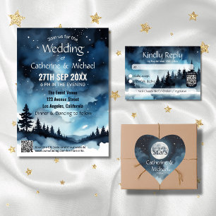 Watercolor Blue Starry Night Sky Celestial Wedding Classic Round Sticker