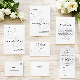 Minimalist Black And White Monogram Chic Wedding Invitation