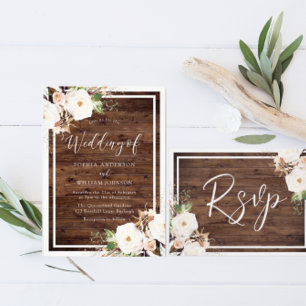 White & Blush Flowers Silver Elegant Wedding Invitation