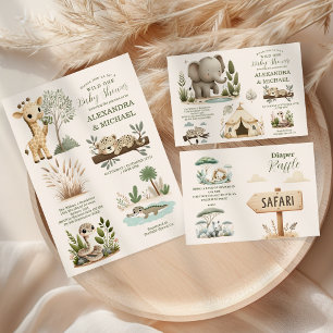 Wild One Safari Animals Boy Baby  Raffle Diapper Enclosure Card