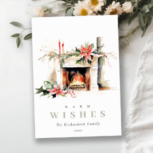 Business Fireplace Warm Christmas Corporate Logo Holiday Card
