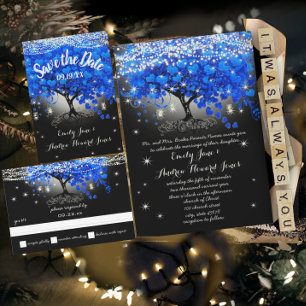 Chalkboard Royal Blue Heart Leaf Tree  Invitation